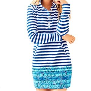 Lilly Pulitzer UPF 50 Captain Dress Bright Navy Positano Stripe Size S